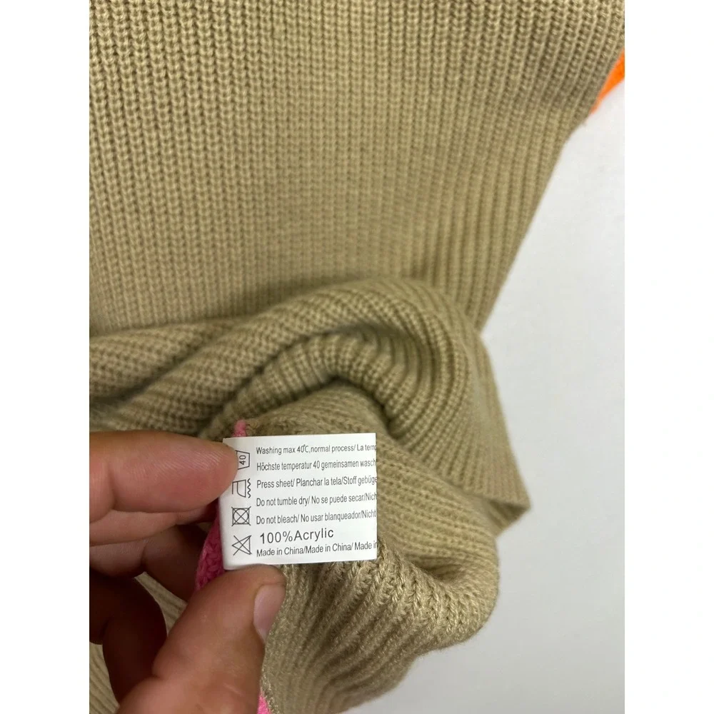 Colorblock‎ Dopamine Dressing Zeagoo Womens XL Pink Tan Orange Ribbed Turtleneck